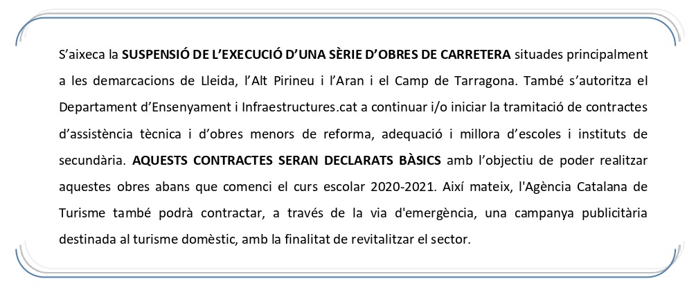 AIXECAMENT DE LA SUSPENSIÓ DELS CONTRACTES D’OBRES.