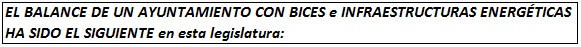 Balance de un Ayuntamiento con BICES e Infraestructuras energeticas