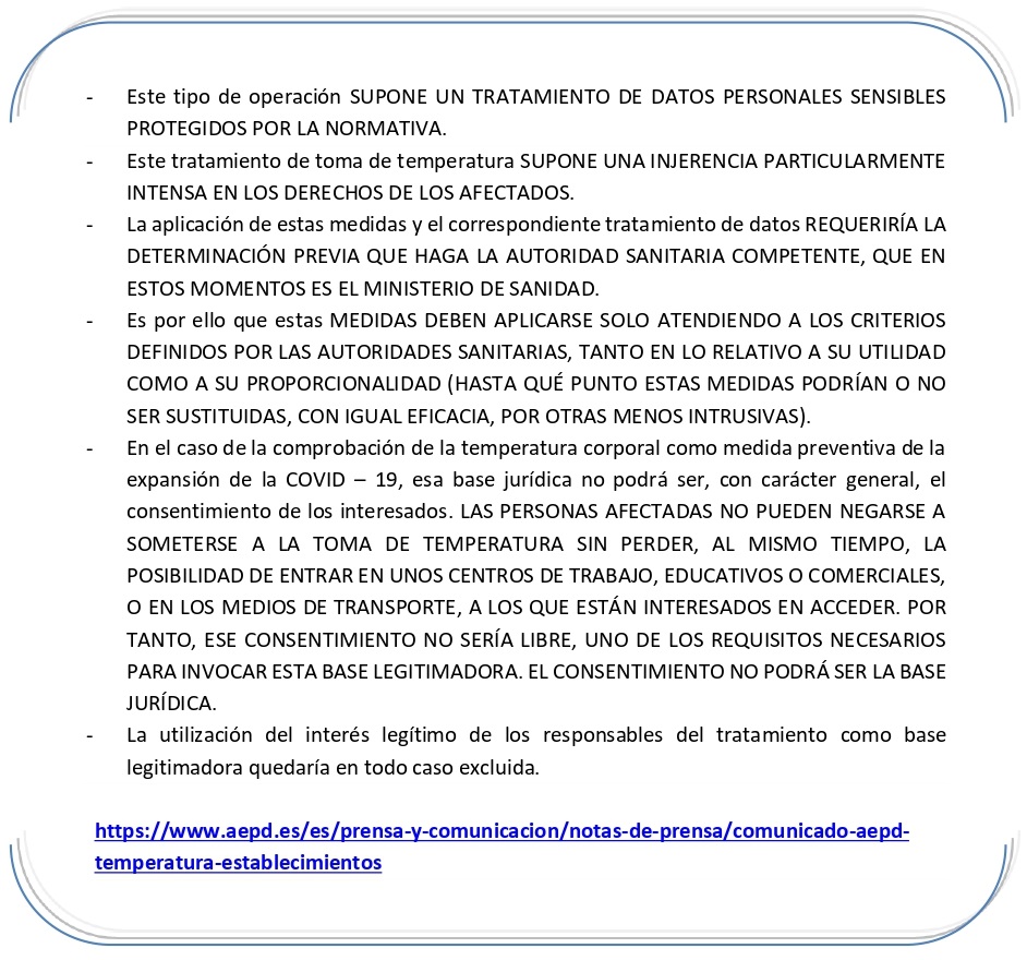 Comunicado AEPD toma temperatura.