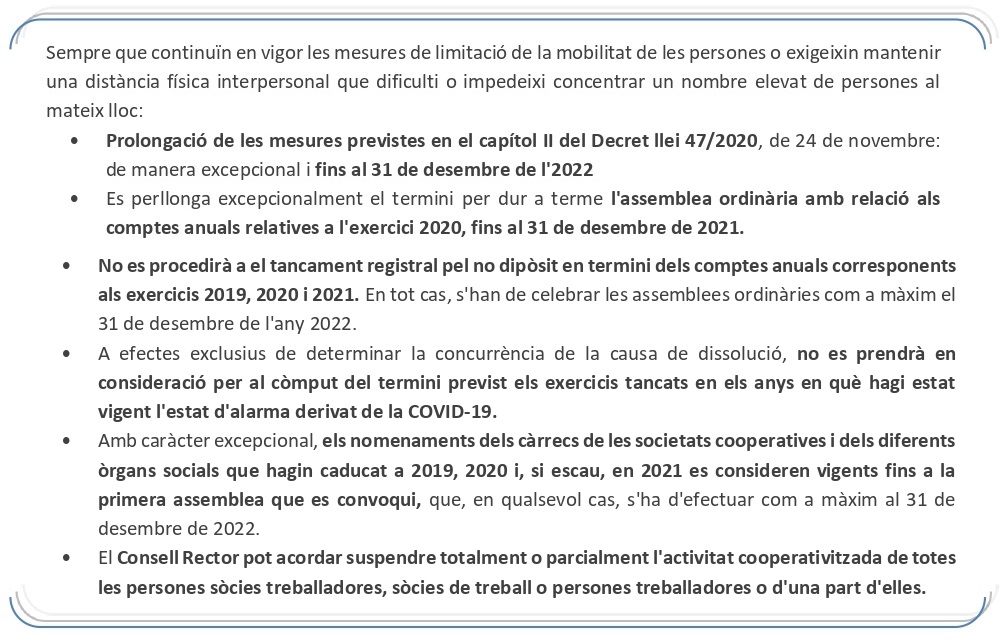 Continuitat de les mesures ja aprovades