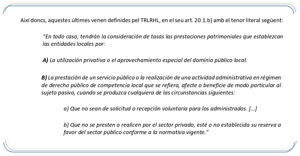 Les prestacions patrimonials de caràcter públic no tributari no són taxes