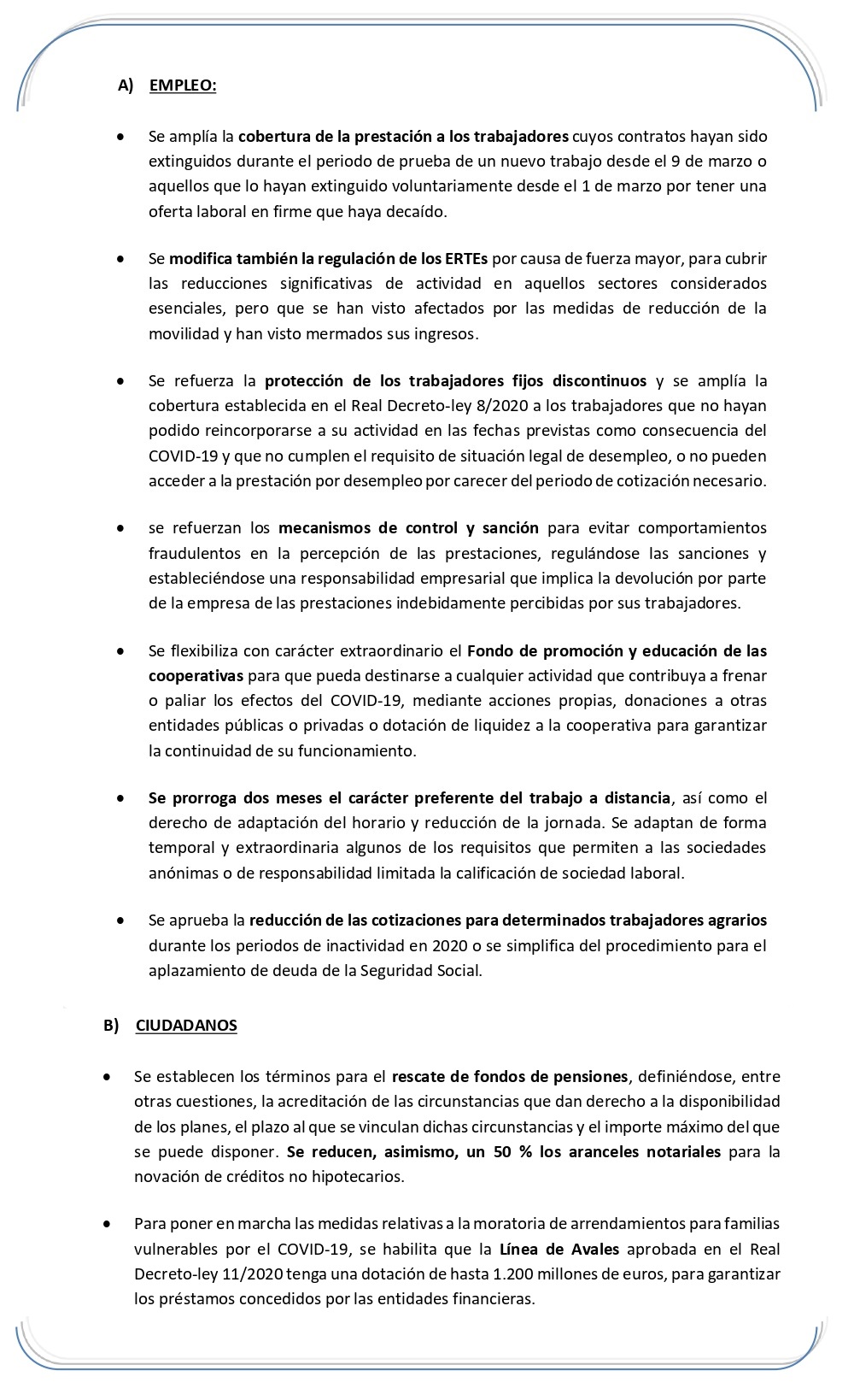 MEDIDAS DE PROTECCIÓN AL EMPLEO Y A LOS CIUDADANOS.