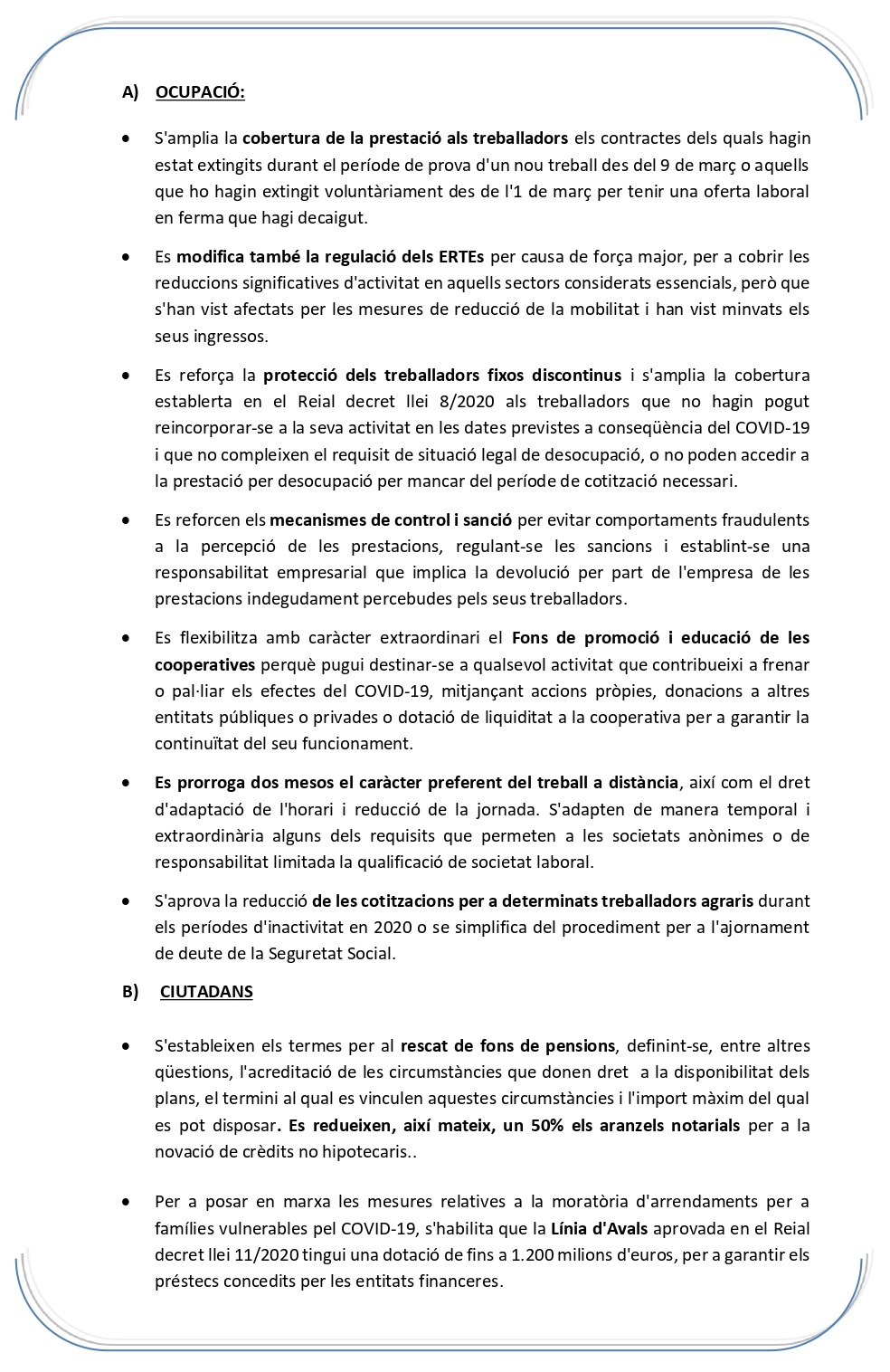 MESURES DE PROTECCIÓ A L’OCUPACIÓ I ALS CIUTADANS