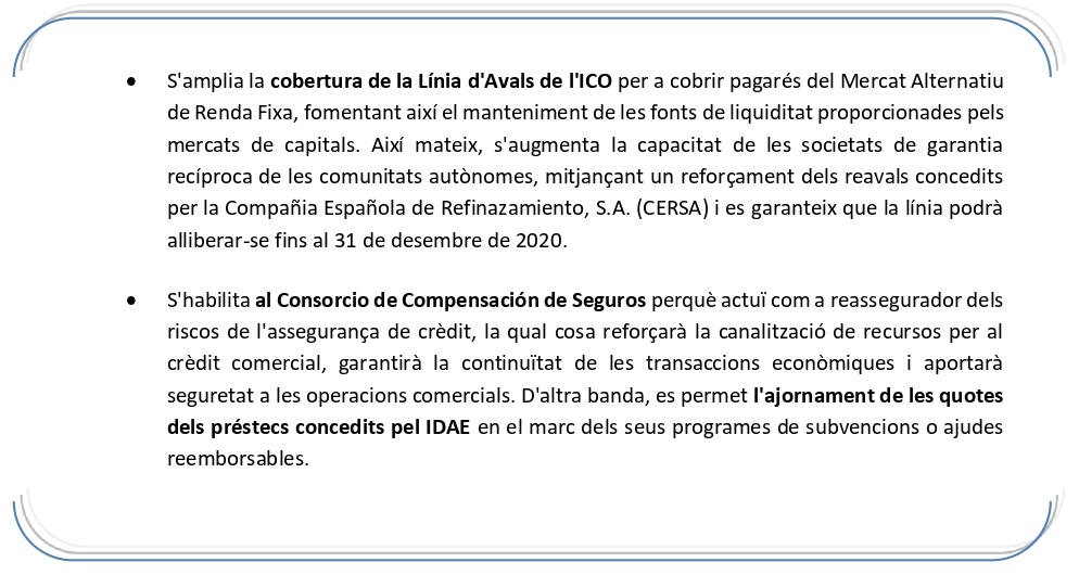 MESURES PER A REFORÇAR EL FINANÇAMENT EMPRESARIAL