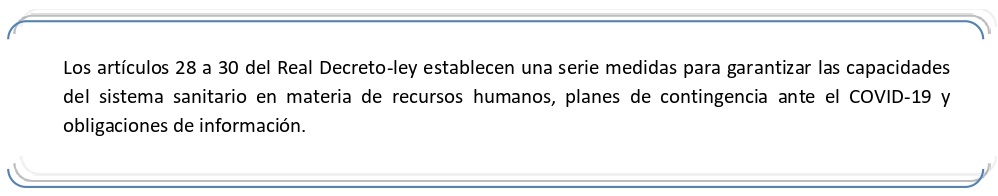 Medidas para garantizar las capacidades del sistema sanitario.