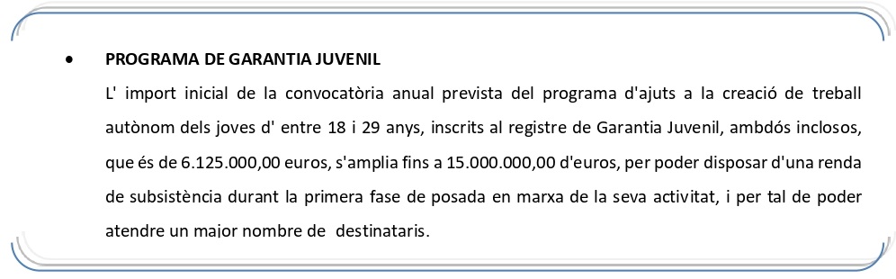 Mesures en els programes de garantia juvenil.