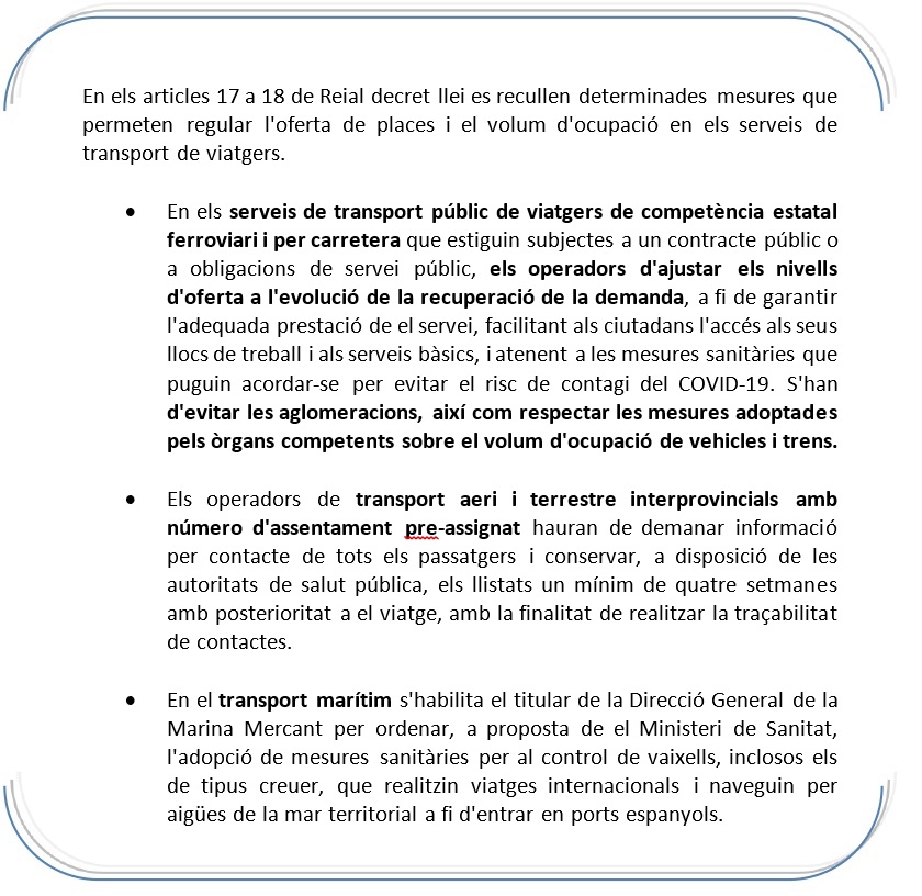 Mesures en materia de transport.