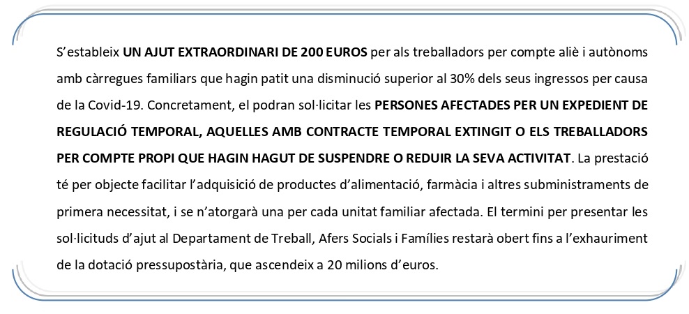 PRESTACIÓ EXTRAORDINÀRIA PER A SUBMINISTRAMENTS BÀSICS.