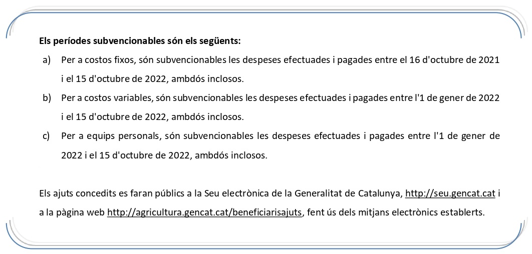 Periodes subvencionables