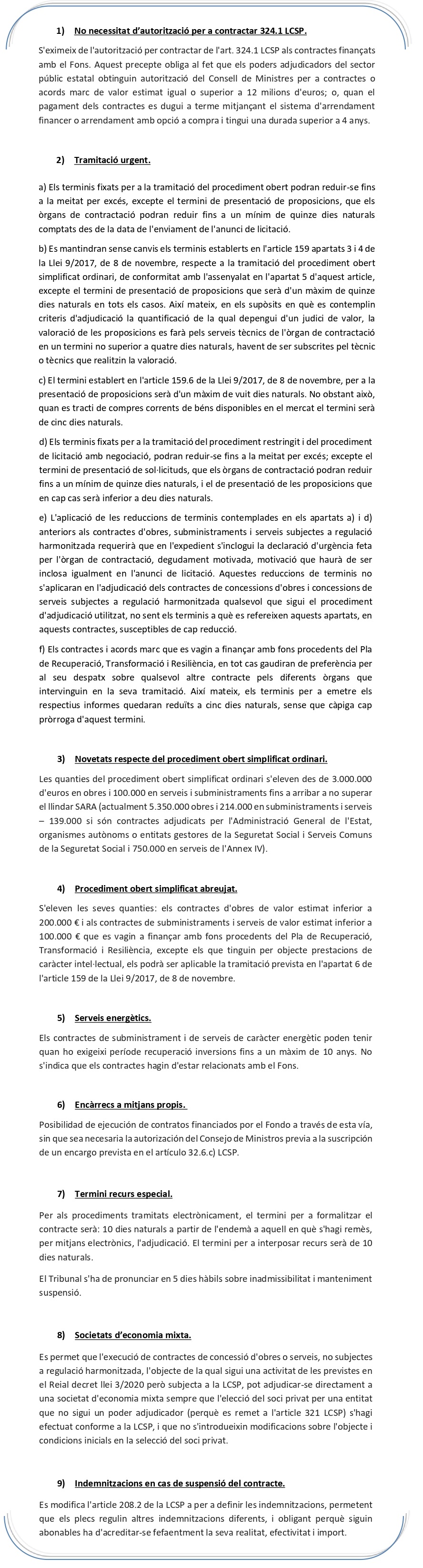 Principals mesures en contractació pública